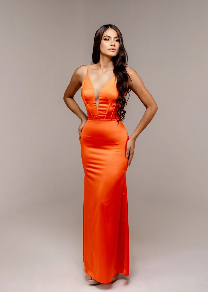 Vestido Sirena en raso Naranja