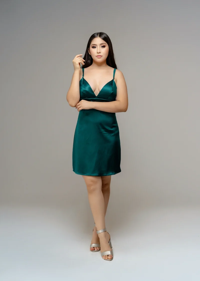 Vestido verde pino corto linea A